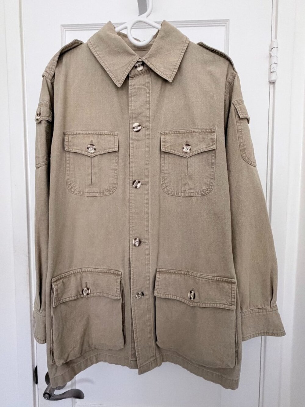 Vintage “Branded Lion” Men M Safari Jacket Field Coat Tan Silk Cotton Bush Jacke